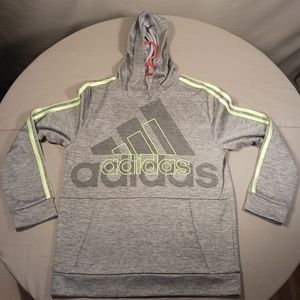 Adidas Youth Boys Size XL 18/20 Gray neon Green Hooded Sweatshirt Hoodie